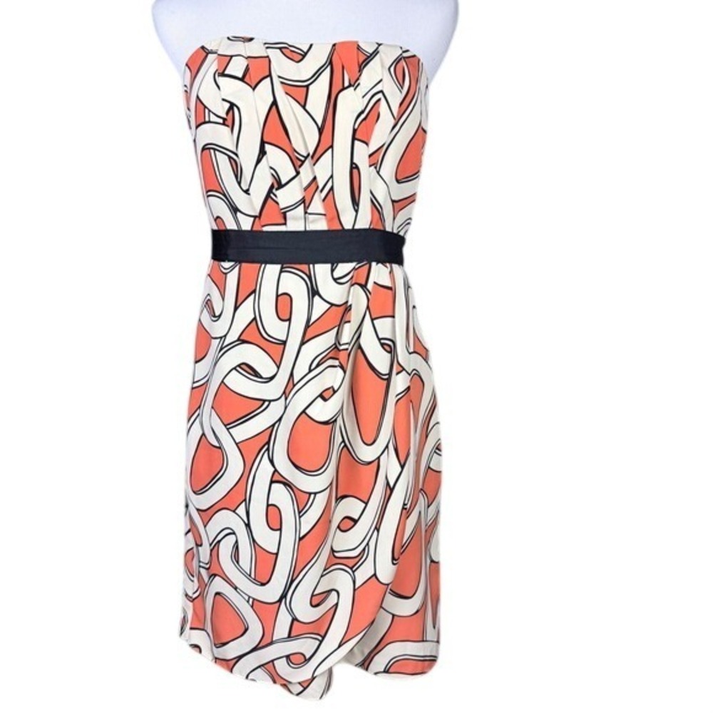 The Limited Strapless Chain Link Print Dress Rust‎ Orange Black Size 8 Cocktail